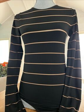 Wolford Black Long-Sleeve bodysuit with tan Stripes with back design